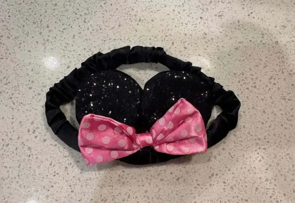 Disney Baby Minnie Mouse Sequin Ears Elastic Headband with Polka Dot Bow